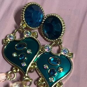 Chic Teal and Gold Heart Dangle Earrings
